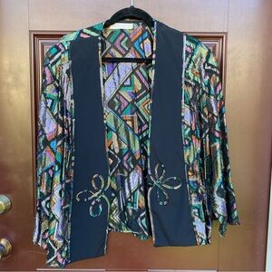 NWOT vintage geometric blazer sparkle a.c. Sport vtg black gold purple green